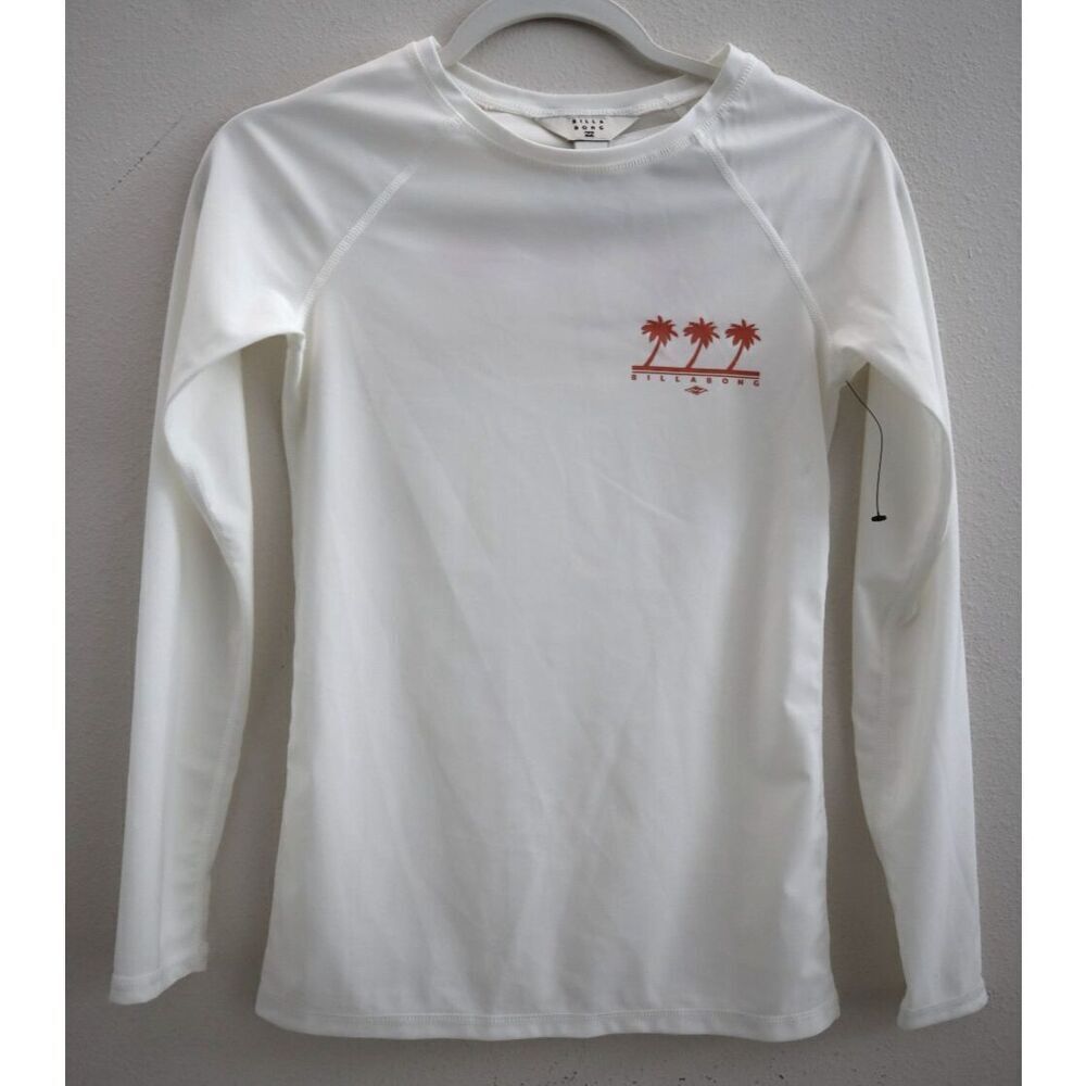 Billabong 24O0302500 Women's Sz S White Beach Babe Long Sleeve Rashguard Top